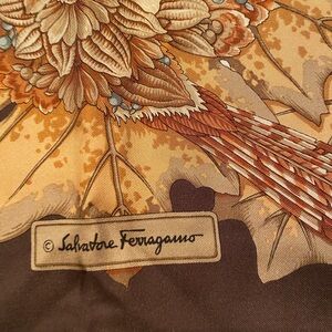 Salvatore Ferragamo Brown and Gold Floral Silk Scarf